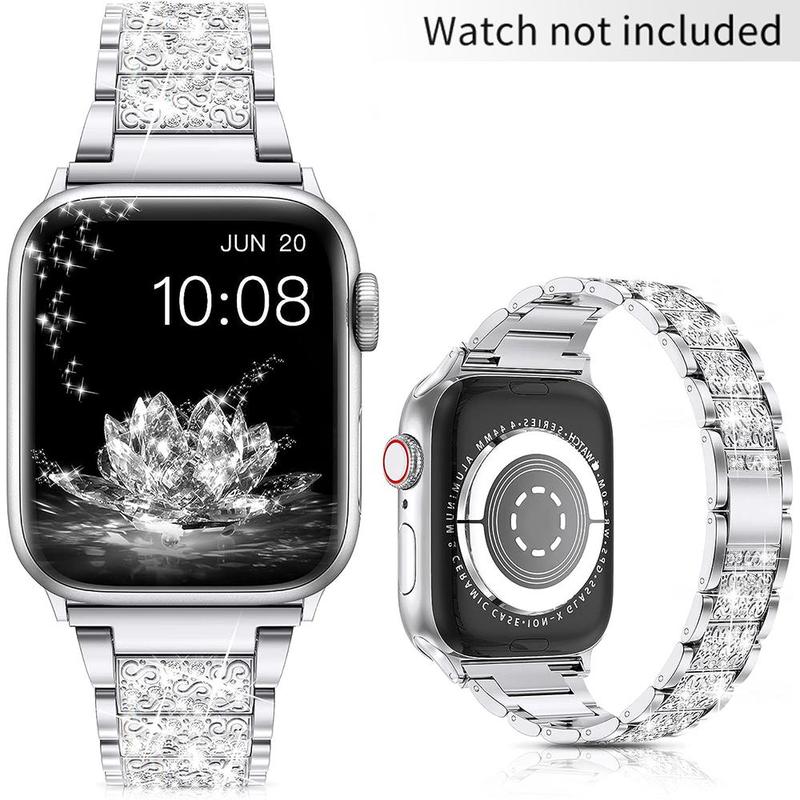 Rhinestone Decorated Smartwatch Band (Band Only), 1 Count Stainless Steel Watchband, Smart Watch Band, Watchband Compatible with Apple Smartwatches Ultra 8 7 6 SE 5 4 3, Watches Band, Wearable Accessories for Women