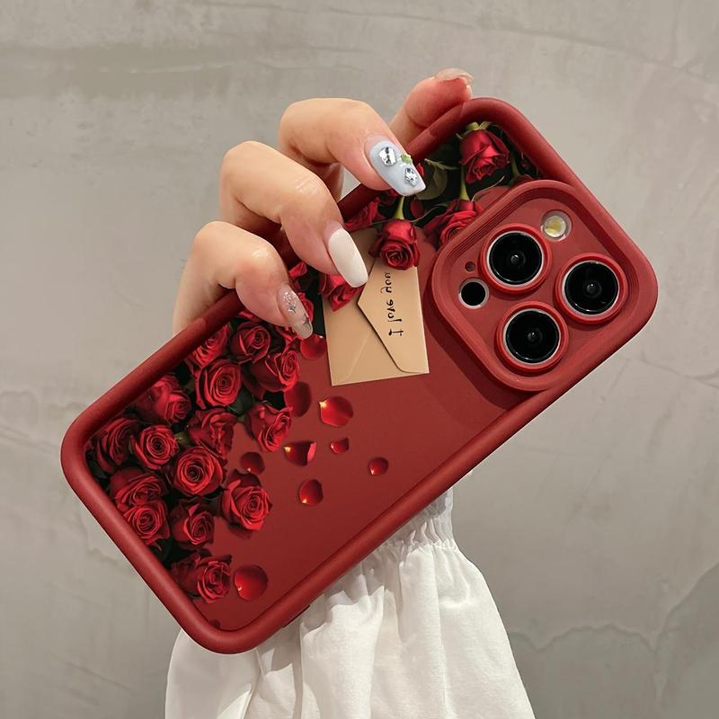 Rose Pattern Phone Case, Fashion Anti-drop Shockproof Phone Protective Cover, Phone Accessory Compatible with iPhone