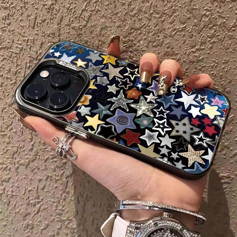 Star Pattern Matte Phone Case, Anti-drop Decorative Phone Protector Cover, Phone Accessories Compatible with iPhone 16 15 14 13 12 11 Pro Max