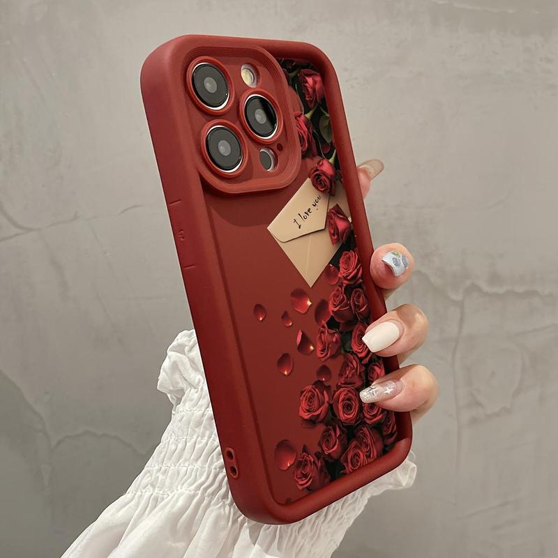 Rose Pattern Phone Case, Fashion Anti-drop Shockproof Phone Protective Cover, Phone Accessory Compatible with iPhone