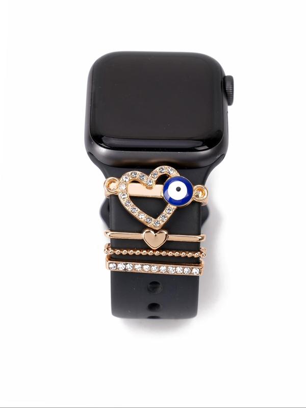 Heart & Rhinestone Decor Watch Band Decorative Ring, Cute Watch Band Decorative Ring for Women & Girls, Fashion Watch Accessories for Apple Watch