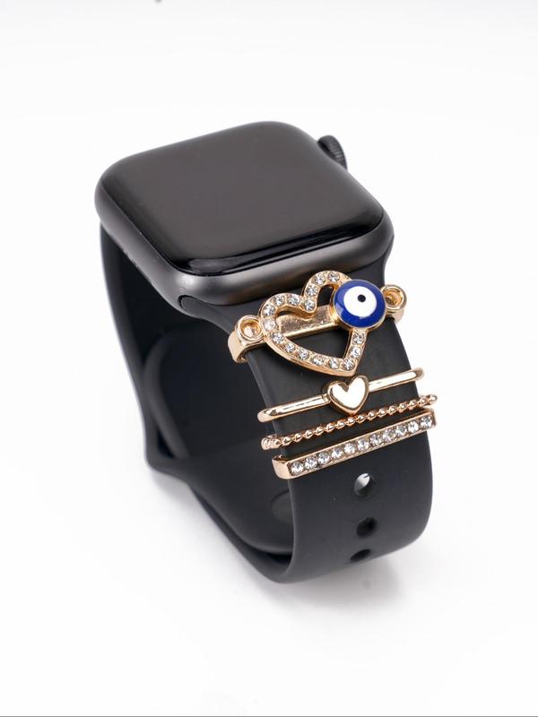 Heart & Rhinestone Decor Watch Band Decorative Ring, Cute Watch Band Decorative Ring for Women & Girls, Fashion Watch Accessories for Apple Watch