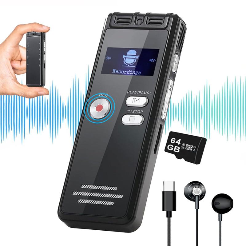 64GB Digital Voice Activated Recorder with Playback - 4552 Hours Audio Recording Device, 3072Kpbs HD Dual MIC voicerecorder 