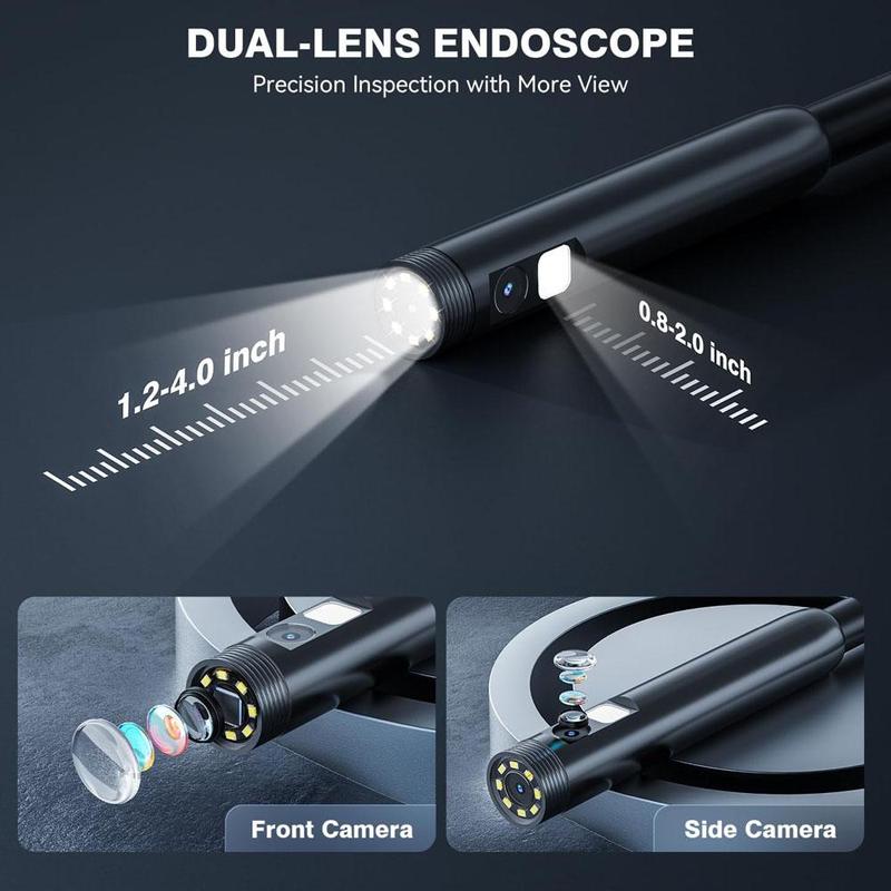 Waterproof Dual Lens Borescope, LED Light Pipe Camera with APP Control, IP68 Waterproof Pipe Camera, Suitable for Car Inspection