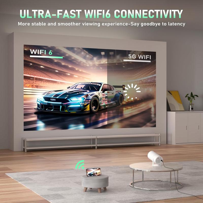 4K  [Auto Focus & Android System] Smart Mini Projector with WiFi and Bluetooth, XuanPad Projector 4K Support, 700 ANSI, Auto Keystone, 3D Stereo Sound Outdoor Home Projector with 360°Adjustable Stand