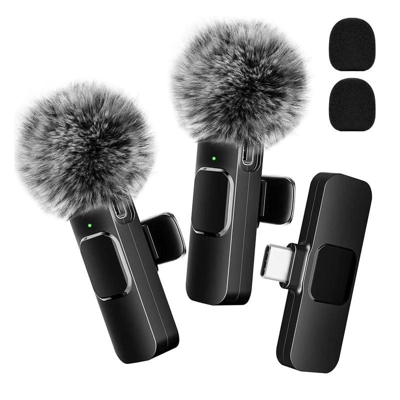 2 pieces Wireless Lavalier Microphone for iPhone, iPad, Android - Bluetooth Lapel Phone Mic for Video Recording - Mini Clip on Microphones for Tiktok Podcast Interview