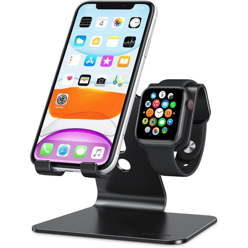 Desktop Stand Holder for Apple Watch - 2 in 1 Universal Design for iPhone 16 15 14 13 12 and Apple Watch Series 9 8 SE2 7 6 SE 5 4 3 2 (Compatible with 38 40 41 42 44 45mm) - Black