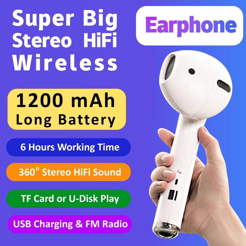 2024 New Wireless Earphone Shape Speaker, USB Charging Support Microphone FM Radio TF Card Wireless Loudspeaker, 360° Stereo HiFi Sound Portable Speaker