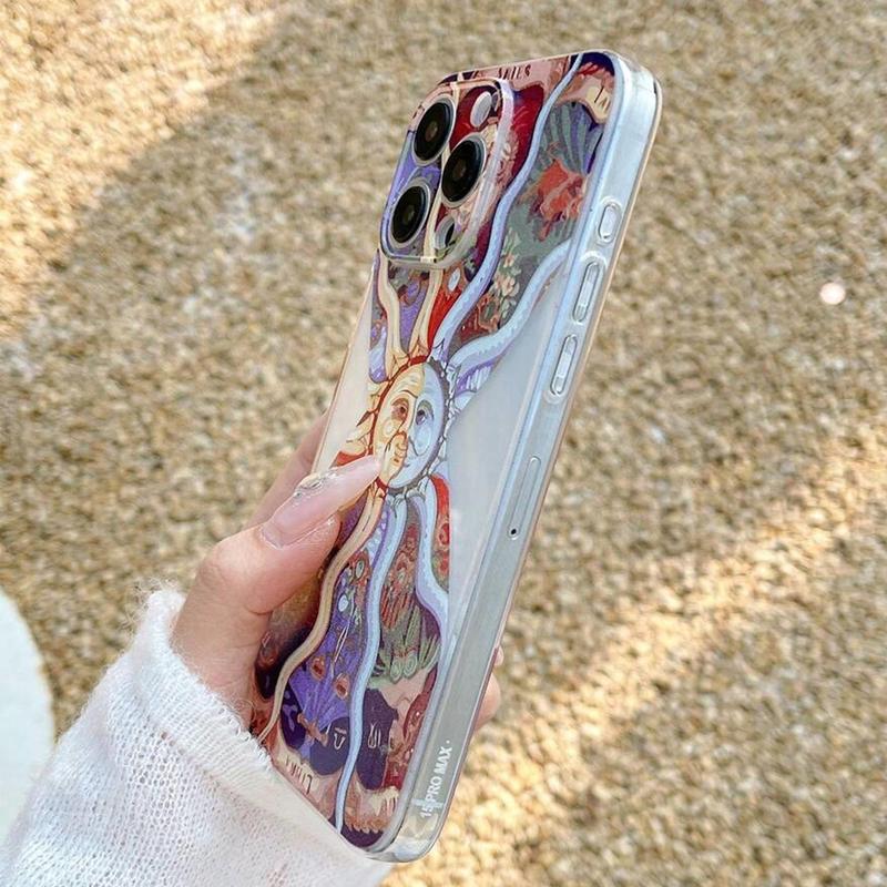 Sun Chart Pattern Phone Case, Decorative Phone Protector Cases, Phone Accessories Compatible With iPhone XR XS Max 11 12 13 14 15 Pro Max Cases Series, Phones Case