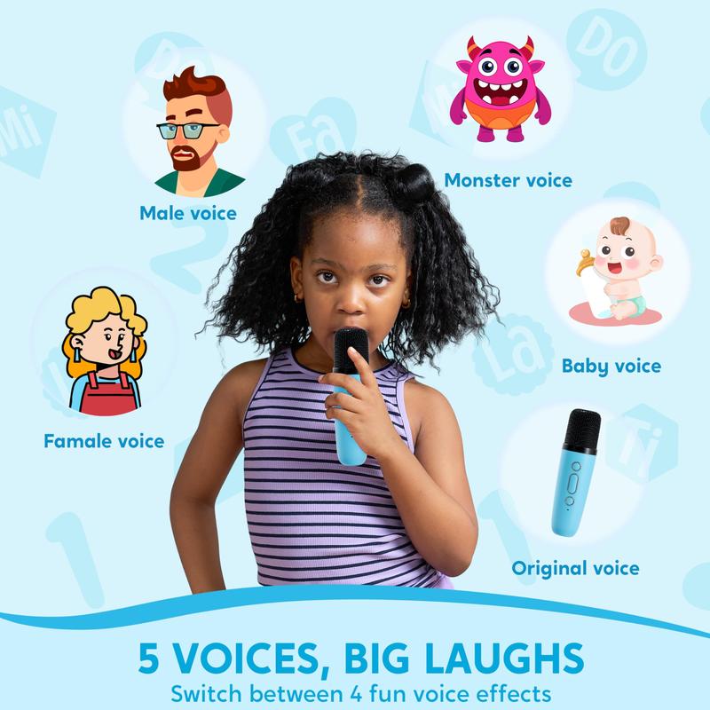 Mini karaoke machine with microphone sound system, portable karaoke machine with 2 wireless microphones, birthday gifts for girls and children aged 4-12, family gatherings