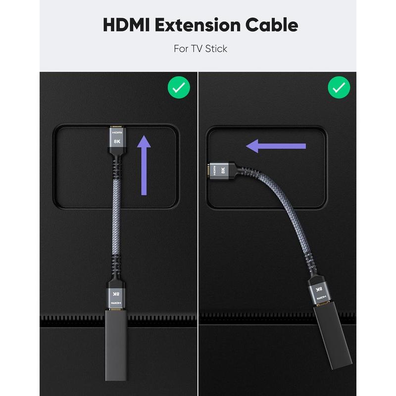 8K 4K HDMI Extender , Short HDMI Extension  2.1 4K@30Hz  60Hz  120Hz, Ultra high Speed HDMI Adapter Male to Female Compatible with PS5 Roku Stick Blu Ray Player HDTV Laptop 1FT