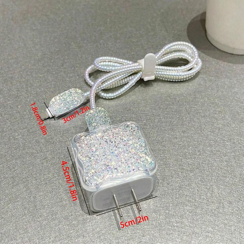 Glitter Sequin Decor Charger Protective Case, Anti-fouling & Anti-breakage Charger Protective Case, Phone Accessories for iPhone 18W 20W Charger