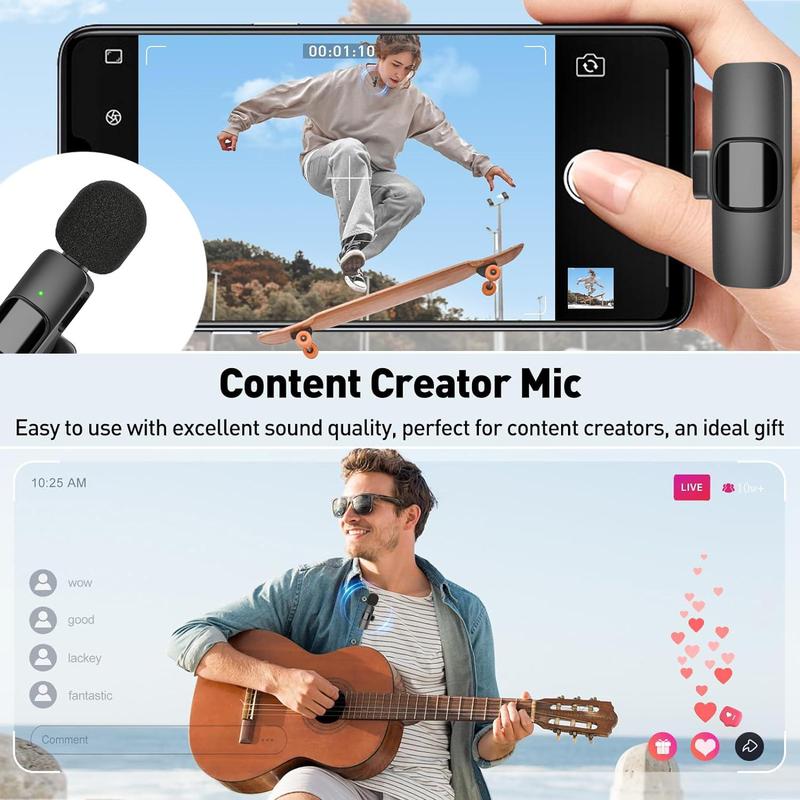 USB-C Wireless Microphone, 1 Count Mini Lapel Microphone with Noise Cancelling Function, Portable Microphone for Android Type-C Smartphone, Laptop, YouTube Live, Podcast, Facebook Video Recording