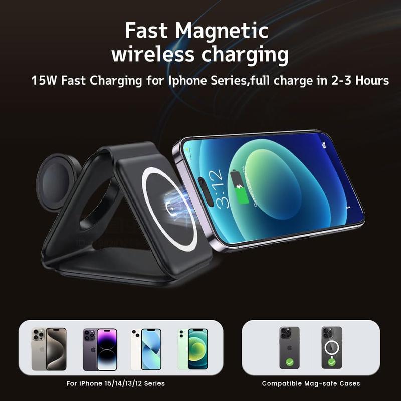 Christmas Gift Charging Station for Apple Multiple Devices - 3 in 1 Foldable Magnetic Wireless Charger Dock - Travel Charging Pad for iPhone 15 14 13 12 Pro Max Plus Watch & Airpods, christmas gift ideas Black Friday Deals tiktok shop store