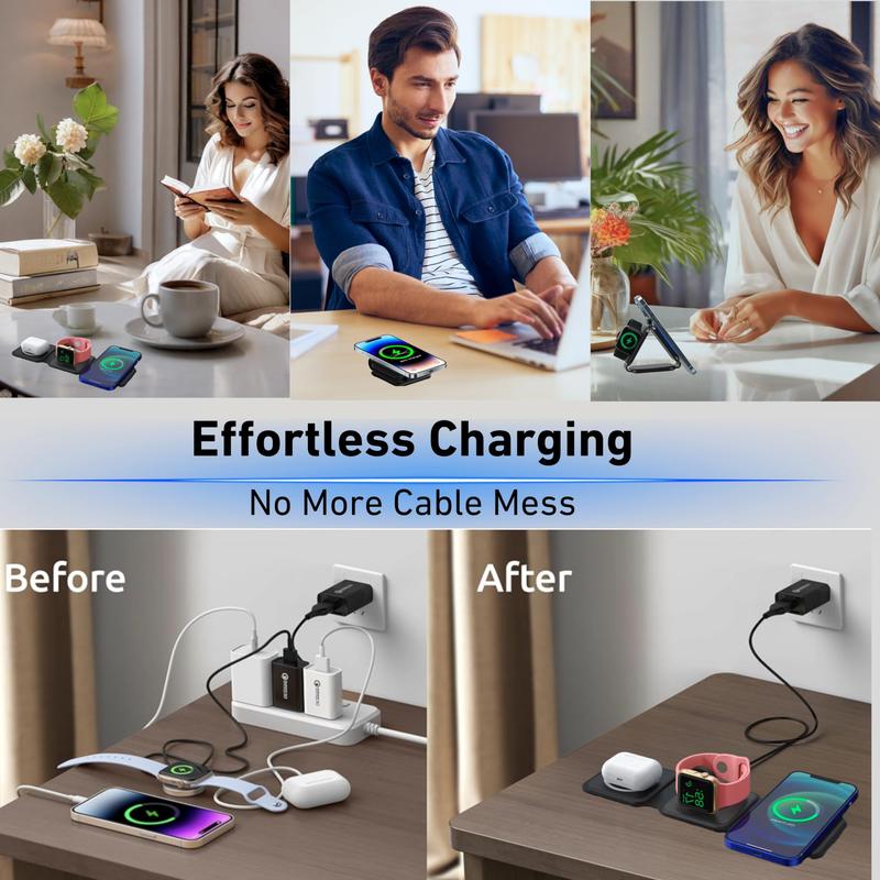 Christmas Gift Charging Station for Apple Multiple Devices - 3 in 1 Foldable Magnetic Wireless Charger Dock - Travel Charging Pad for iPhone 15 14 13 12 Pro Max Plus Watch & Airpods, christmas gift ideas Black Friday Deals tiktok shop store