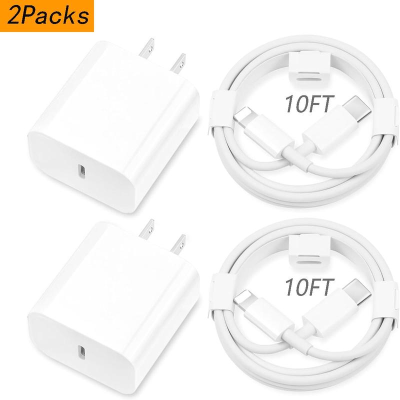 10ft 6ft Charger Fast Charging 2 Pack Type C Wall Charger Block with 2 Pack USB C to Lightning Cable for iPhone 14 13 12 12  11 Xs XR...,AirPods Pro Adapter Devices