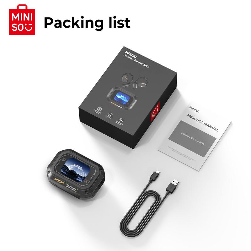 MINISO M98 Full-Color Display Touch Screen OWS Earphones Open Wireless Bluetooth 5.4 Earbuds Low latency Gaming Headsets 35 hours of ultra-long battery life Immersive HIFI Sound Quality Sports Wireless Headphones Sensitive Touch Built-in microphone