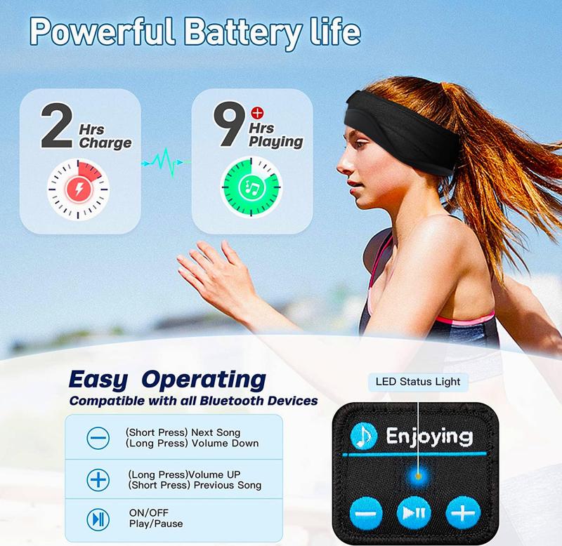 2 in 1 Sleep & Sports Headphones Bluetooth 5.2 Headband, Sports Wireless Earphones Sweat Resistant Earbuds with Ultra-Thin HD Stereo Speaker for sleep