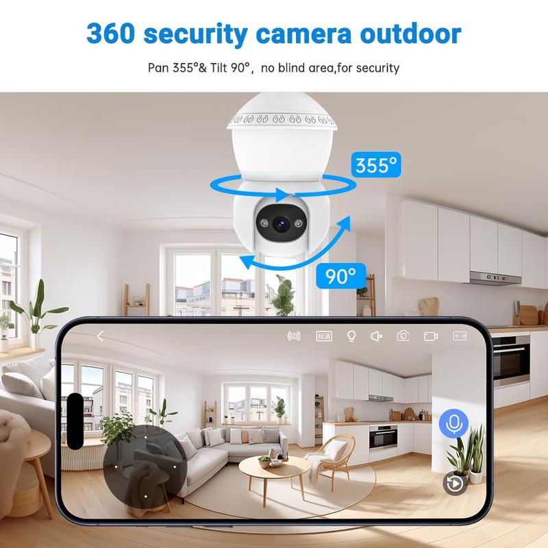 WESECUU Wireless Bulb Camera with LED,Surveillance Camera,New Model 3MP PTZ 360 Wifi  Indoor Outdoor Network Home Pet Security Camera