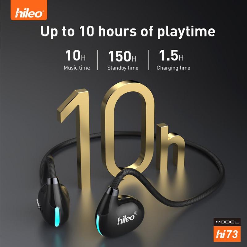 Hileo Wireless Earphone, Open Ear Design Headphone with Noise Cancelling Mic, IPX4 Waterproof Sports Earbuds for Gaming & Sports, Wireless Headphones