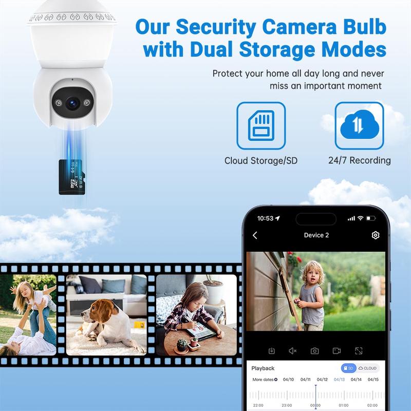 WESECUU Wireless Bulb Camera with LED,Surveillance Camera,New Model 3MP PTZ 360 Wifi  Indoor Outdoor Network Home Pet Security Camera