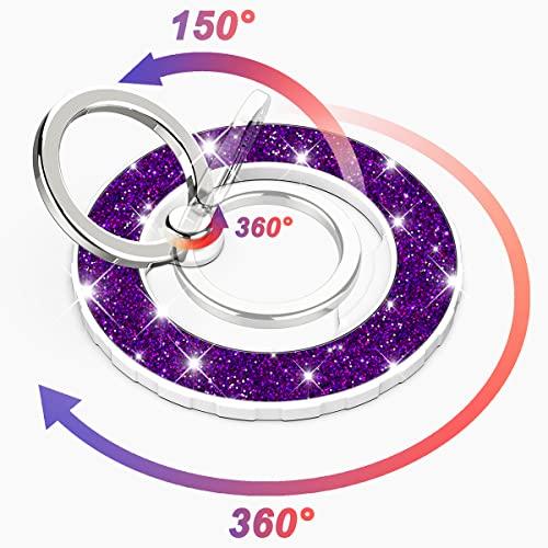 Magnetic Phone Ring Holder for magsafe, Glitter Magnetic Grip Compatible with iPhone 16 15 14 13 12 Pro max,Pro,Plus,Mini Mag Safe Accessories,Adjustable Kickstand,Deep Purple