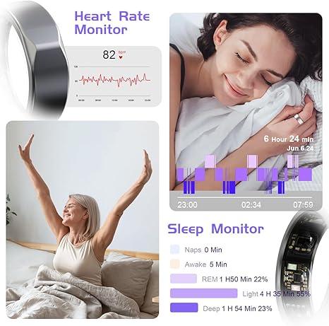 DIIKEN AI Multifunctional Smart Ring Health Fitness Tracker,Sleep&Exercise Monitor Heart Rate,Blood Oxygen,Temp,Steps,Distance,Calories,5ATM Waterproof,for Android & iOS Smartphone Wearable spo2 monitor