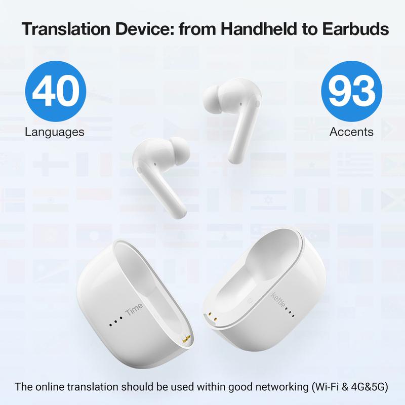 Timekettle M3 Language Translator Earbuds, Instant Two-Way Translator Device with APP for 40 Languages & 93 Accents Online, Offline Translator for Exploring Expat Life Freely, Compatible with iOS & Android Audio Earphones Headphones Charging