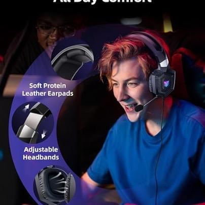 Gaming Headset with Microphone, Gaming Headphones Compatible for PS4 PS5 Xbox PC with RGB Lights, PlayStation Headset with Noise Reduction 7.1 Surround Sound Over-Ear and Wired 3.5mm Jack (Black)