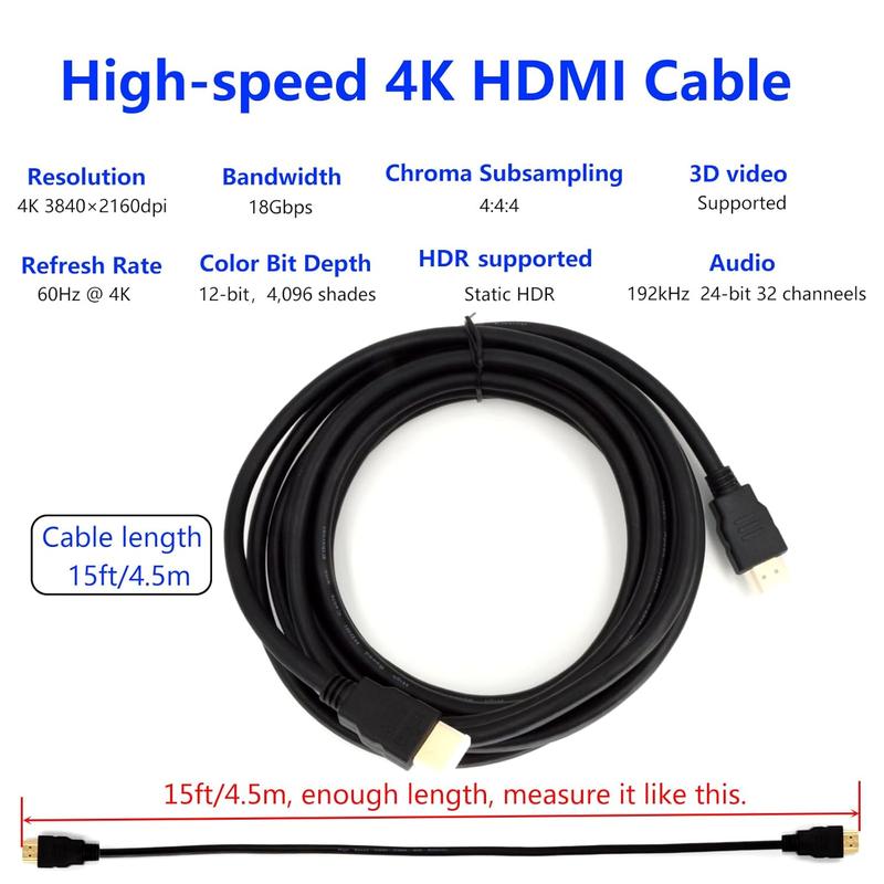 Premium 4K HDMI  2.0 with Ethernet - HDMI 4K  2.0 (4K @ 60Hz) Ready - High Speed 18Gbps -  Plated Connectors - ARC - Video 4K Ultra HD 2160p 1080p 3D HDR - HDMI  6 ft 1.8m