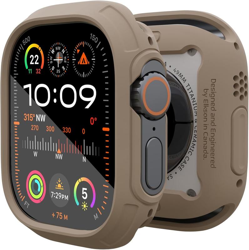 Made for  Watch Ultra 2 1 Bumper Case 49mm Screen Protector Tempered Glass, Quattro Max Series Rugged for iWatch,  Grade Durable Protective Cover, Flexible Shock Proof, Tan