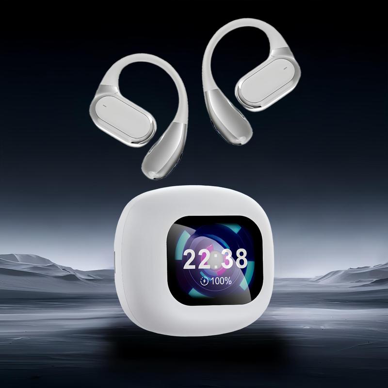 Wireless Open-ear Earbuds, Bluetooth-compatible Earphones with Digital Display, Long Time Play Touch Screen Headphones with Built-in Microphone, Gifts for Mom