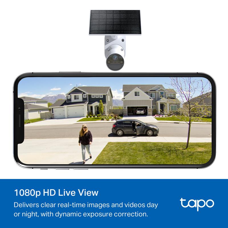 TP-Link Tapo SolarCam Outdoor Battery Camera w Solar Panel, Wireless, 1080P, Free Person Vehicle Detection, SD Cloud Storage, Color Night Vision, No Hub Needed, Works w Alexa & Google Home