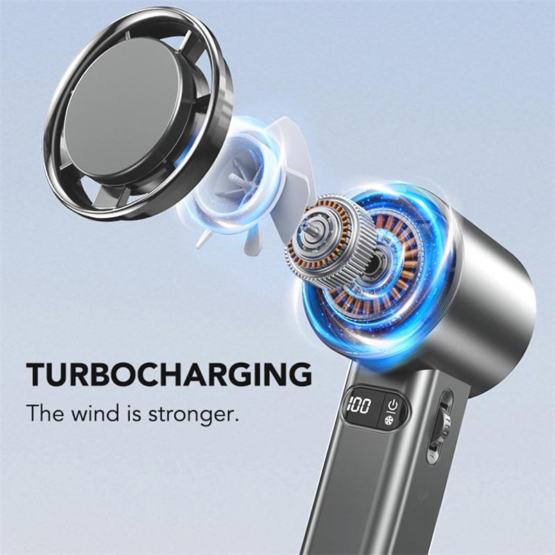 Portable Handheld Fan, Turbine Cooling Fan, USB Rechargeable Mini Fan with Digital Display, Mini Portable Fan for Travel, Camping, Outdoor Accessories