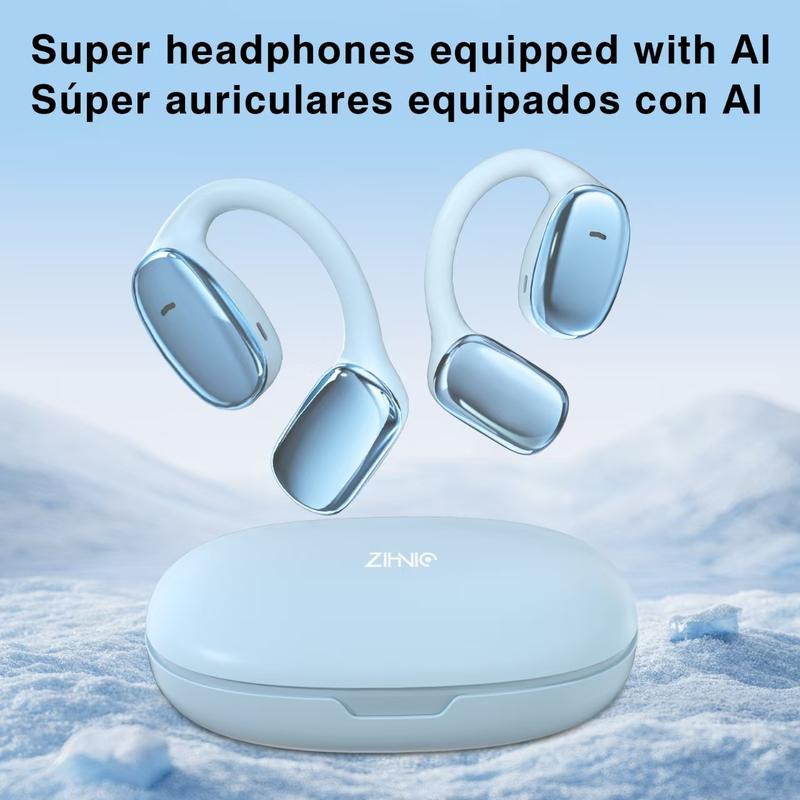 ZIHNIC S11 Open Ear AI Translation Headphones With Charging Case, Comfort Wireless Earbuds,Bluetooth V5.4,Instant Translation Earphones Support 135 Languages,AI Chat,Blue Audio Electronic translation earbuds