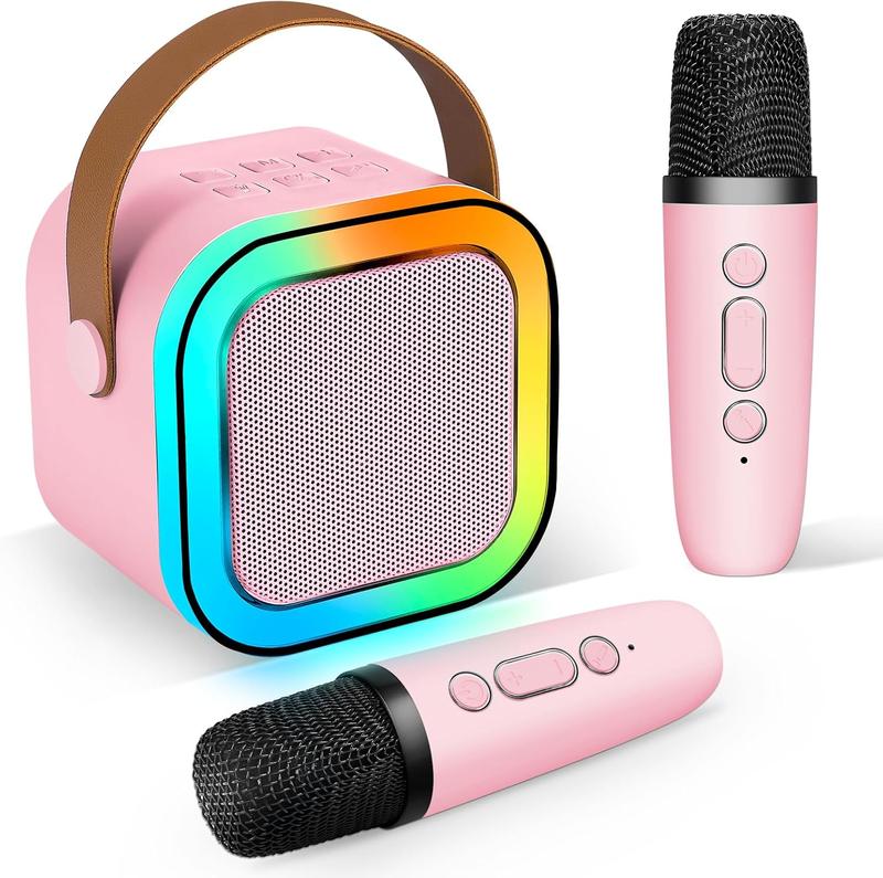 Mini karaoke machine with microphone sound system, portable karaoke machine with 2 wireless microphones, birthday gifts for girls and children aged 4-12, family gatherings Audio Colorful