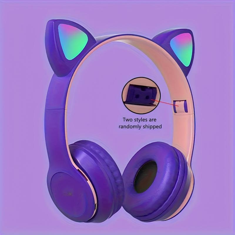 Colorful Cat Ear Earphones, Wireless Earphones, Music Network, Red Foldable Wireless Earphones, Card And Cable Insertable, Essential For Gift Giving