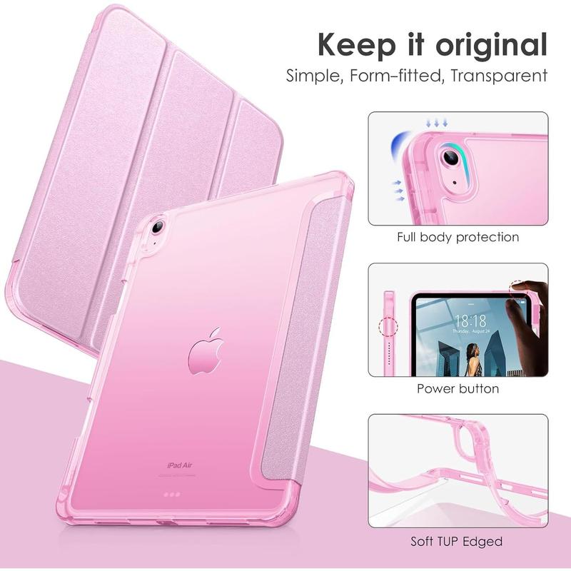 VIKESI for iPad 10th Generation Case 10.9 inch Released in 2022, Matte Slim Hard Back, Soft TPU Frame, Pencil Holder and Auto Sleep Wake Cover for iPad 10 Gen - Pink