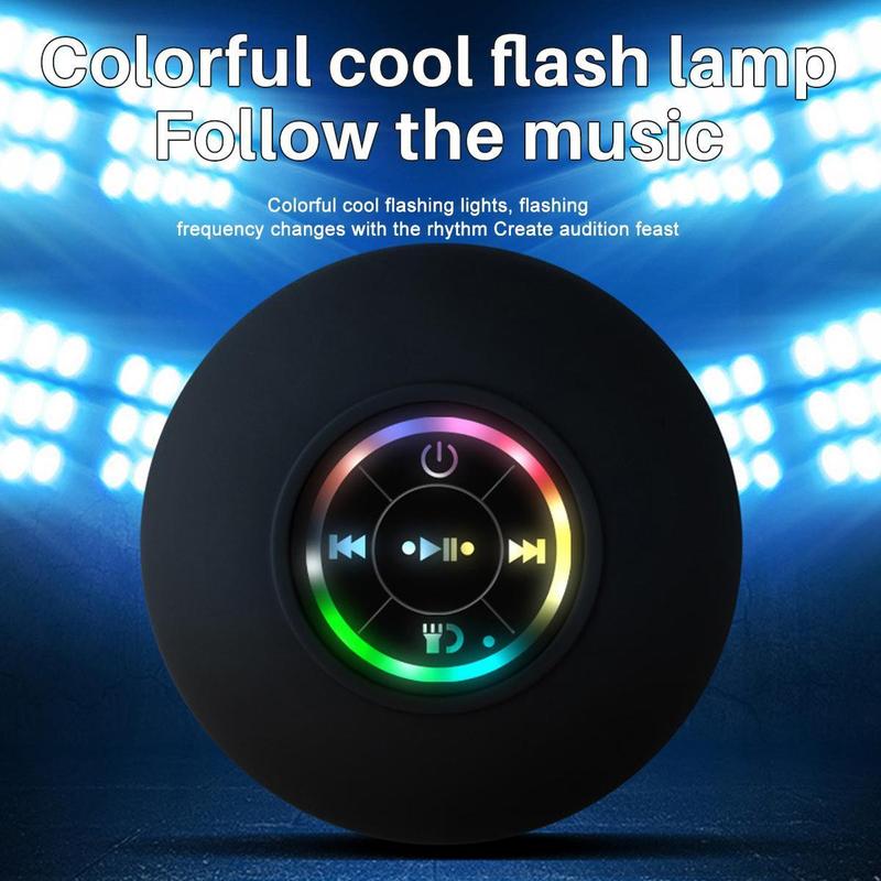 [Free Shipping]Suction Cup Bluetooth Speaker Portable Shower Speakers with LED Light IPX4 Waterproof Bathroom Bluetooth Speaker Gift for Men & Women (Black)