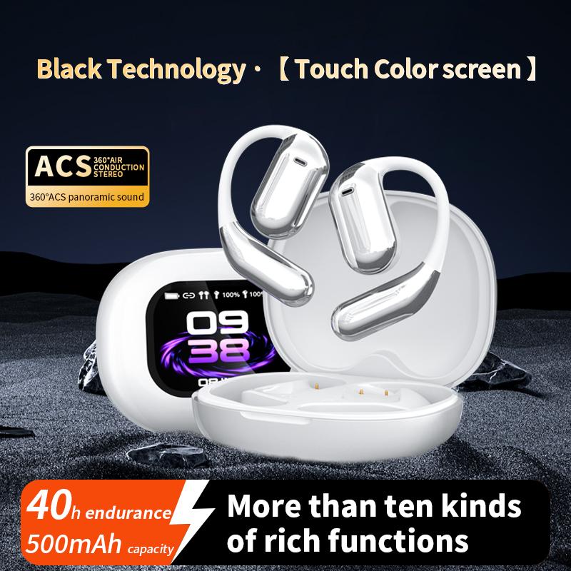 Touchscreen OWS open ear earbuds Bluetooth IPX5 waterproof headset HIFI sound Fullcolor display charging case Light-weight sports Audio Wireless