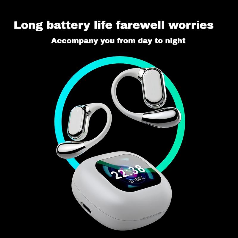 Wireless Open-ear Earbuds, Bluetooth-compatible Earphones with Digital Display, Long Time Play Touch Screen Headphones with Built-in Microphone, Gifts for Mom