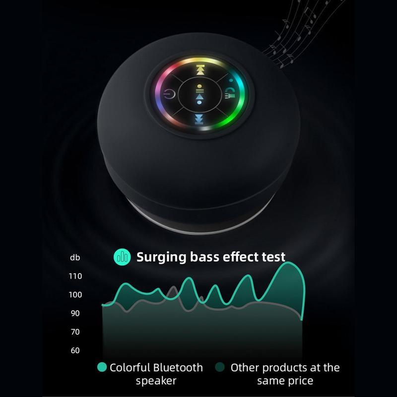 [Free Shipping]Suction Cup Bluetooth Speaker Portable Shower Speakers with LED Light IPX4 Waterproof Bathroom Bluetooth Speaker Gift for Men & Women (Black)