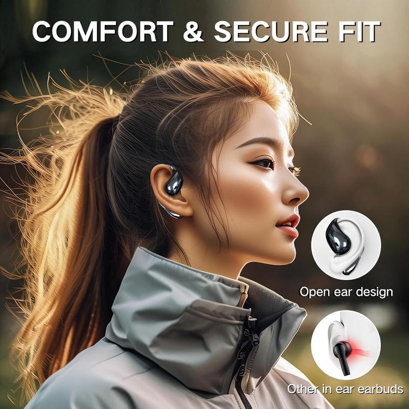 TUINYO Open Ear Headphones, Bluetooth 5.4 Wireless Earbuds with LED display 25Hrs Playtime, Premium Sound True Wireless Open -BEar Headphones IPX5 Waterproof for Sports, Driving, Office