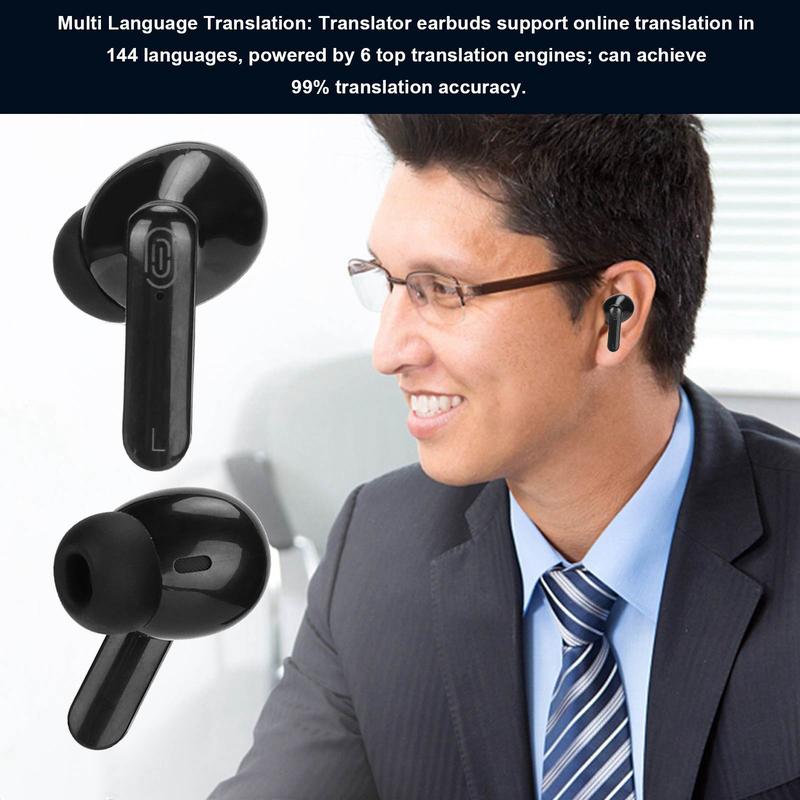 Language Translator Earbuds Multifunction 144 Languages Bluetooth Language Translator Device for Travel Shopping Black White