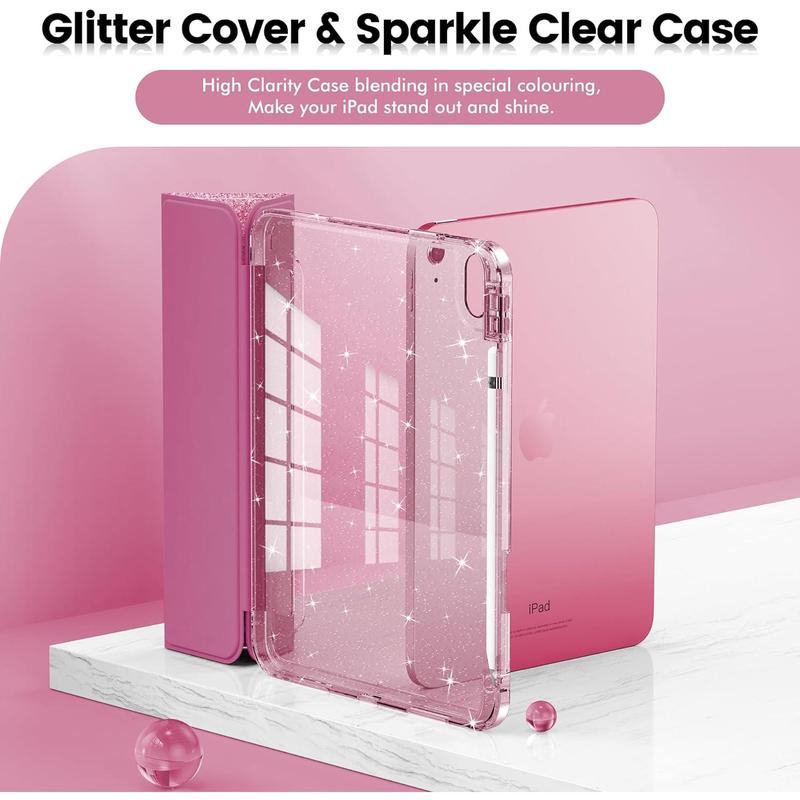 Compatible with iPad 10th Generation Case, iPad Case 10th Generation 10.9 Inch for , Girls, Cute Glitter Cover with Sparkly  Clear , Pencil Holder, Anti-Yellowing, Rose Pink