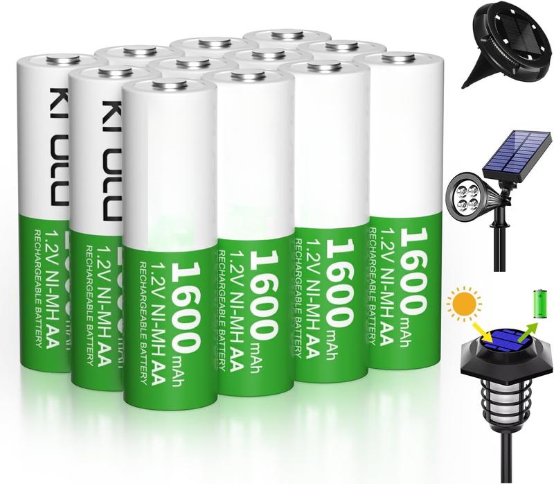 Rechargeable AA Batteries 20 Pack, 1600mAh 1.2V NiMH High Capacity Rechargeable AA Solar Battery for Outdoor Solar Lights & Home Devices, Pre-Charged, Recharge up to 1200 Times