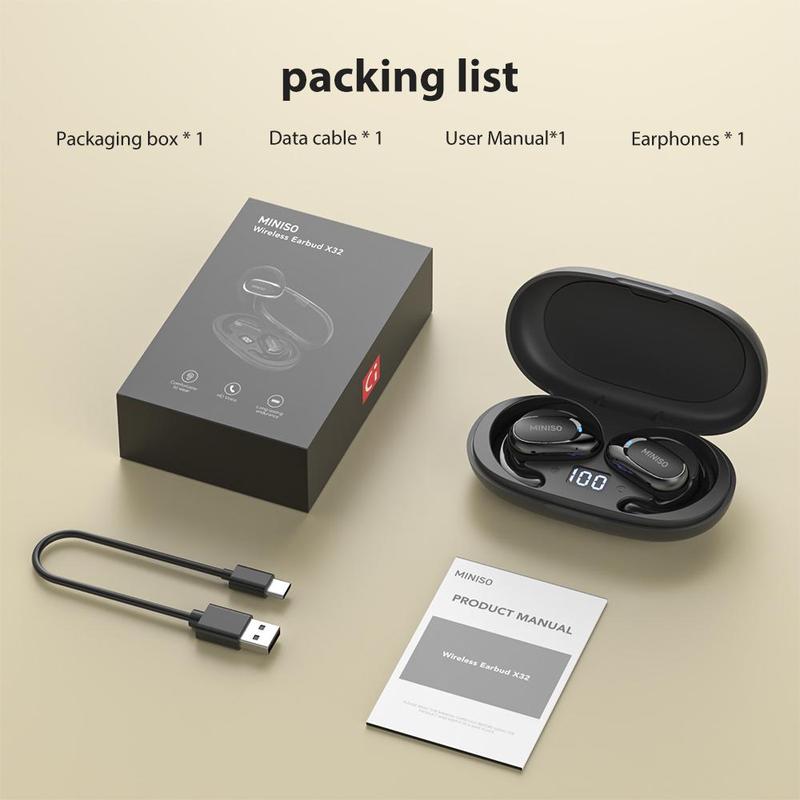 MINISO Miniso Wireless Earphone, Open-ear Design Earphone with Charging Case, Long Standby Earbuds for Android & iOS, Music & Sports Earphone