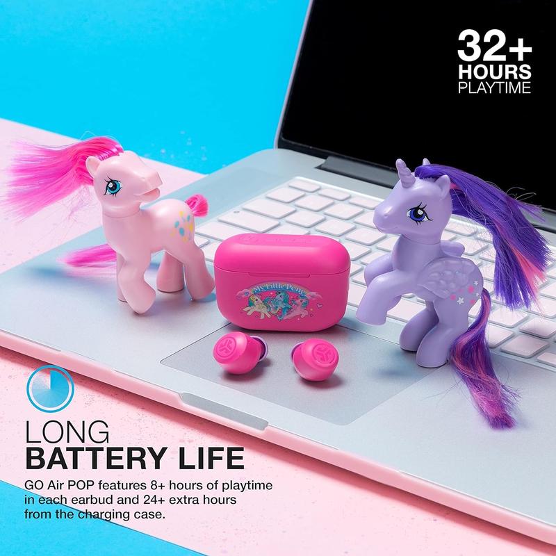 JLab x My Little Pony Go Air Pop True Wireless Bluetooth Earbuds, Integrated Charging Case, Dual Connect, IPX4 Sweatproof, 3 EQ Sound Settings, Mic Audio Cable