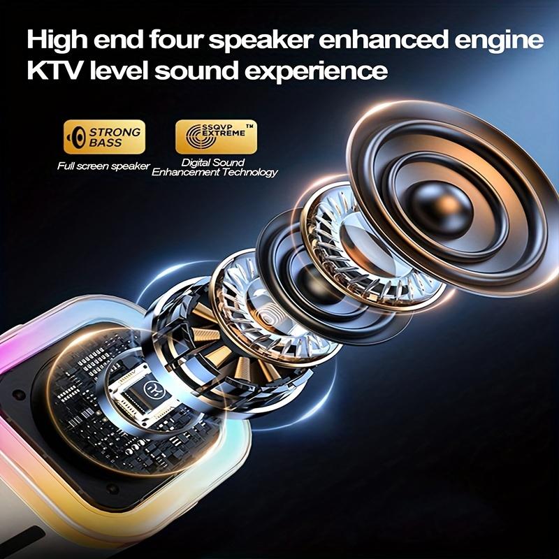 Dual Microphone Mini Portable Wireless Speaker Integrated Microphone For Home Karaoke Wireless Outdoor Portable Speaker With Multiple Lights For Listening And Singing