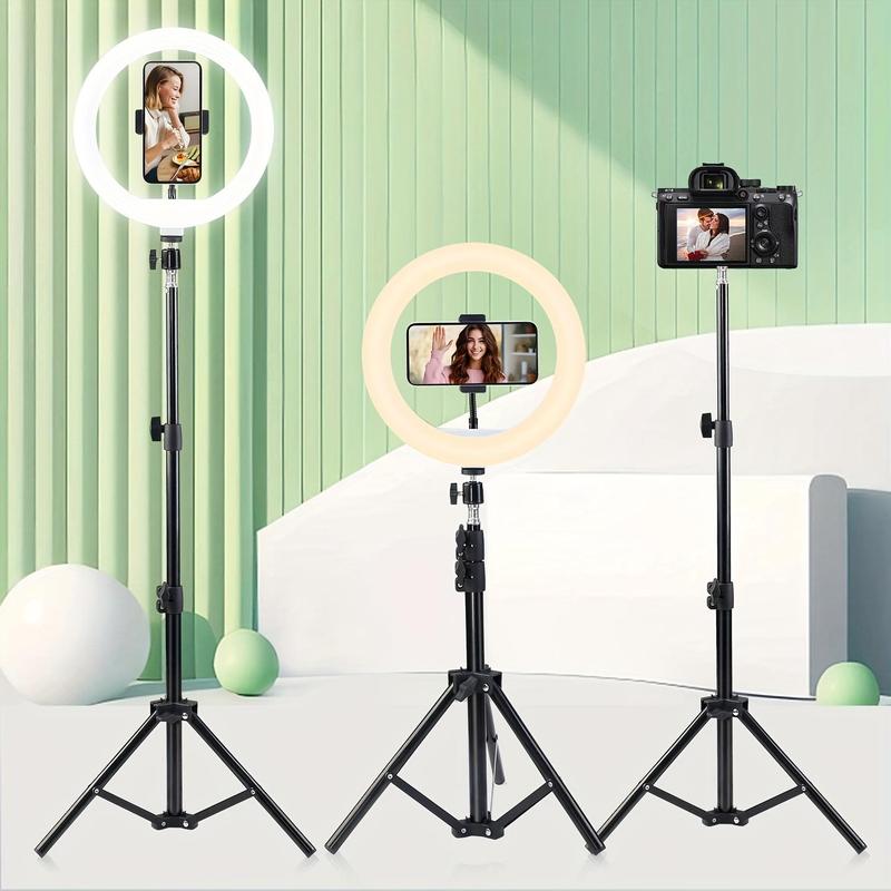 Selfie Ring Light with Retractable Tripod Stand & Phone Holder, Portable Selfie Fill Light with Adjustable LED Three-color Light Suitable for Photography